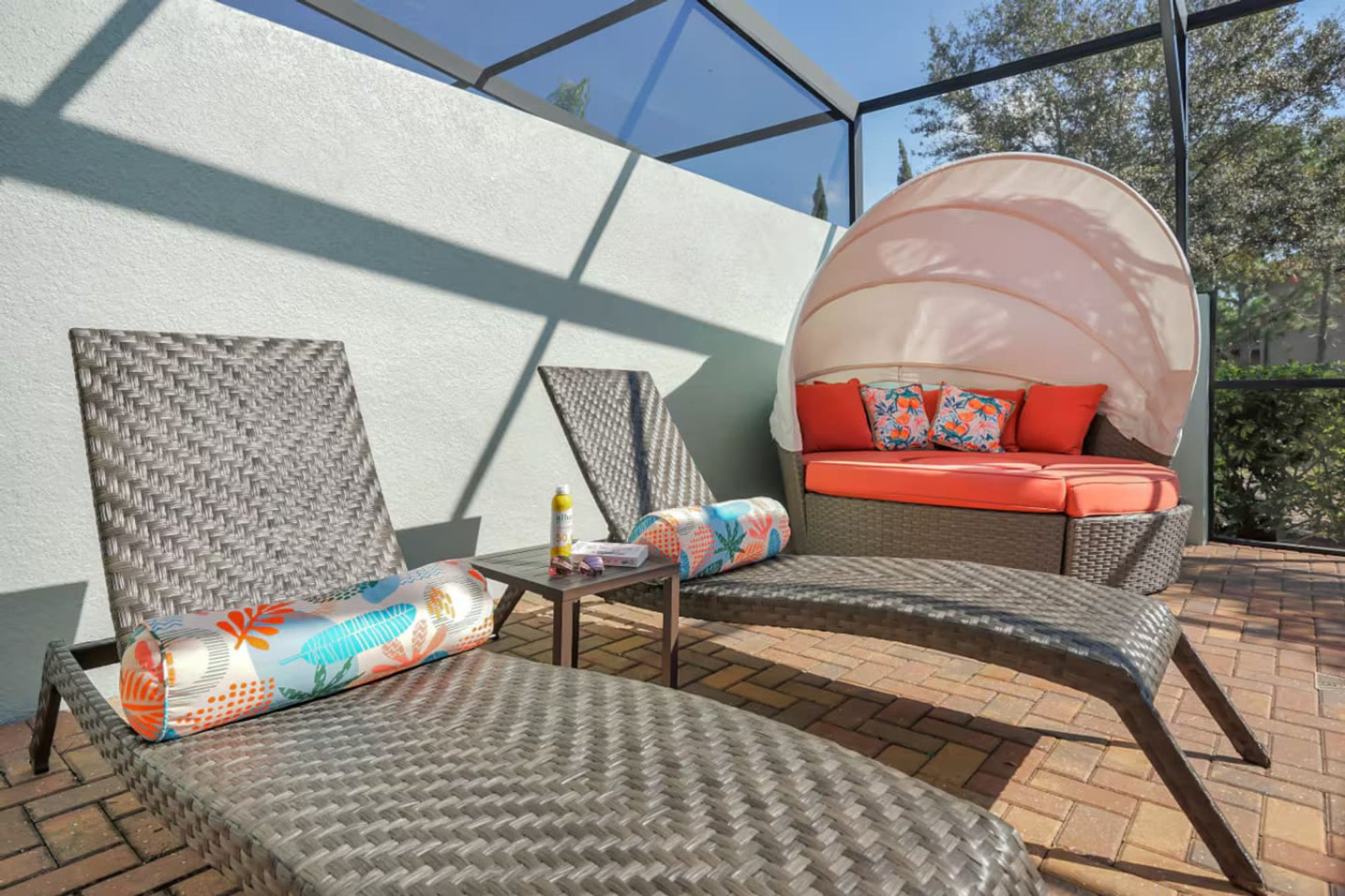 Shaded daybed on the pool deck