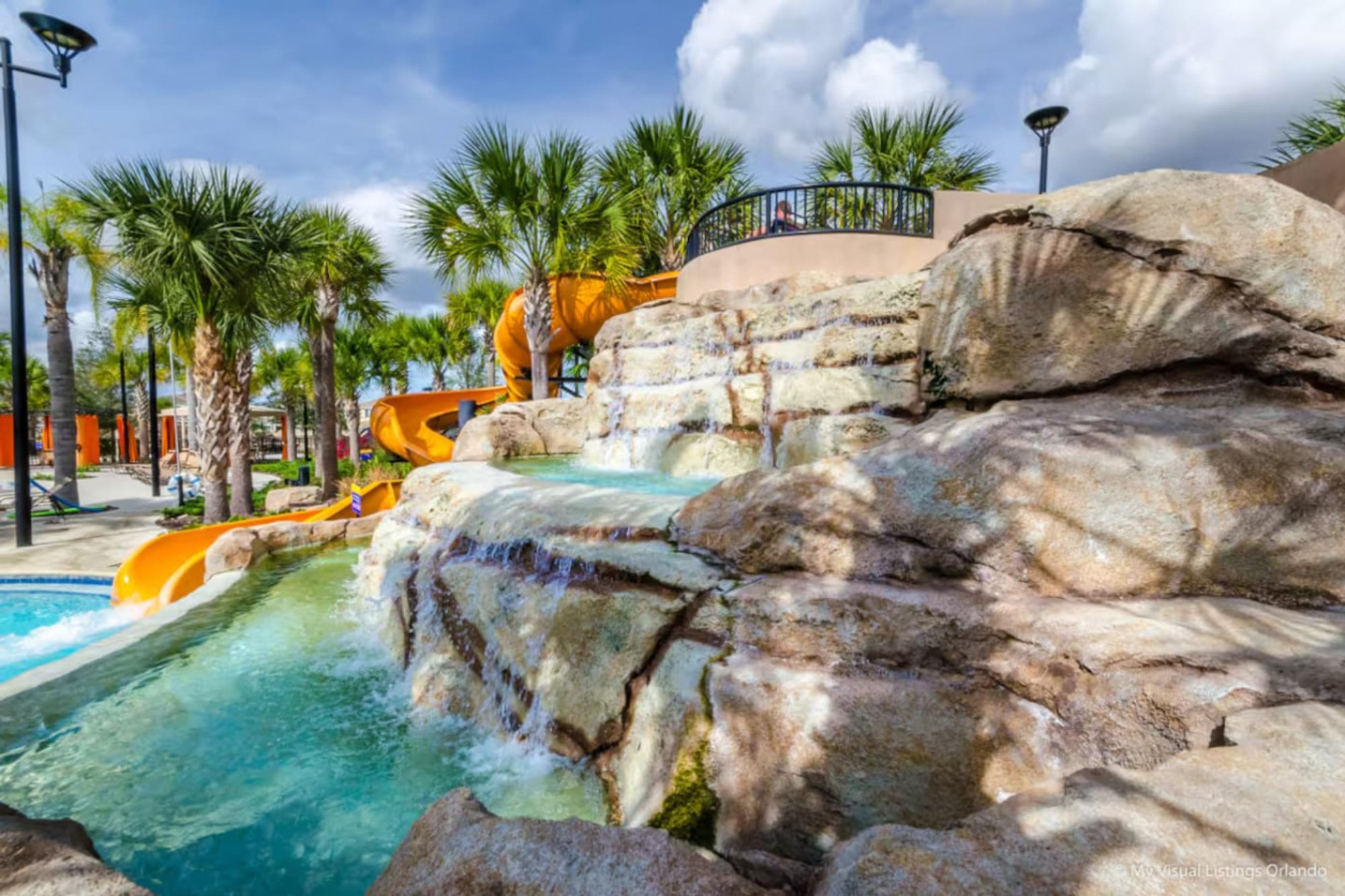 Lazy river winding past the rocks at Solterra Resort